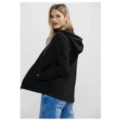 Cecil Damen Hoodie Shirtjacke Solid Black -Modebekleidungs Geschäft cecil solid jacket sweatjacke schwarz 10001 model hinten
