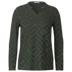 Cecil Damen Langarm Shirt Solid Jacquard Tunic Dynamic Khaki