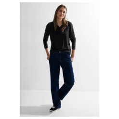 Cecil Damen Langarm Shirt Solid Jacquard Tunic Black -Modebekleidungs Geschäft cecil solid jacquard tunic langarmshirt schwarz 10001 model