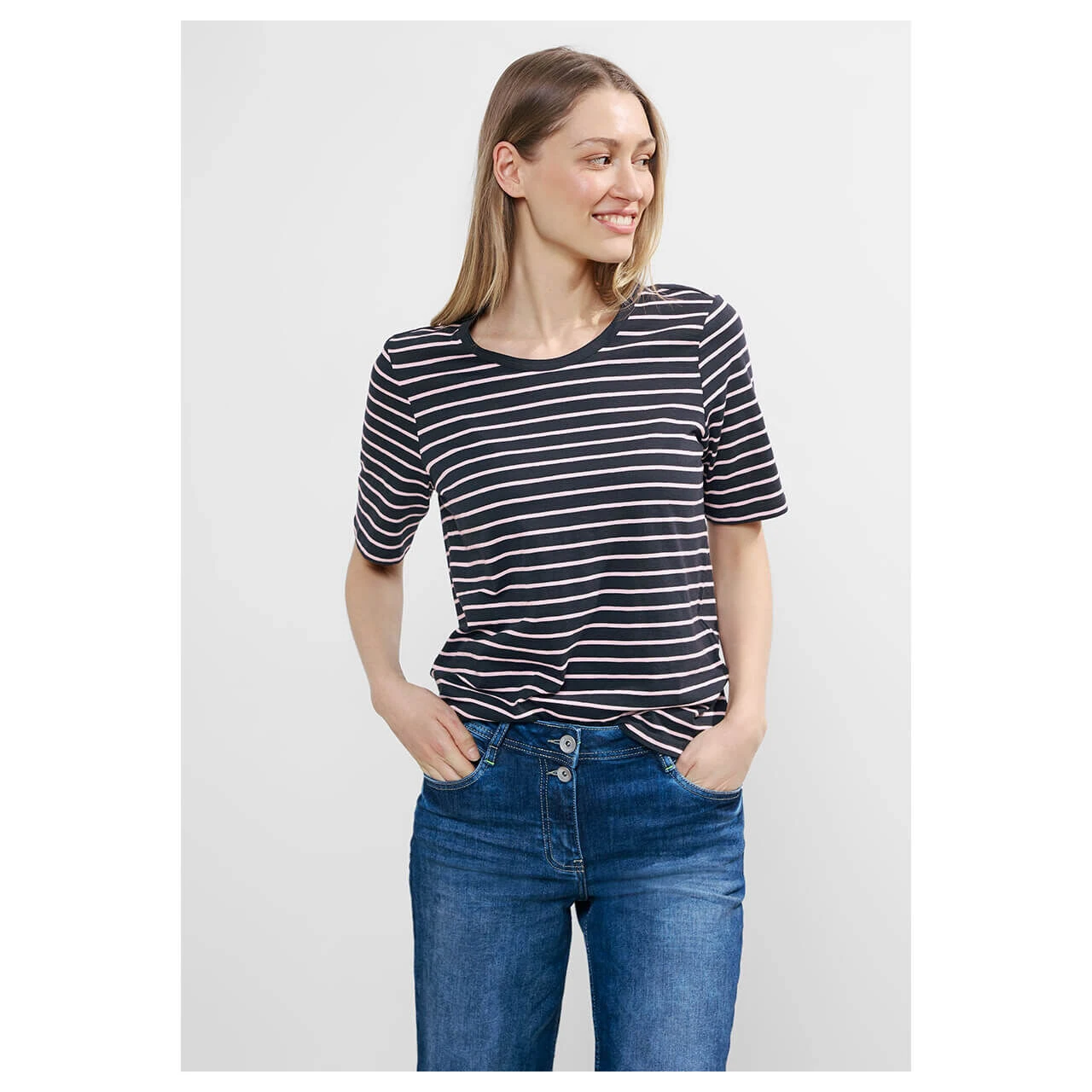 Cecil Damen T-Shirt Stripe Basic Roundneck Tender Rose 2 Cecil Damen T-Shirt Stripe Basic Roundneck Tender Rose – Bild 2