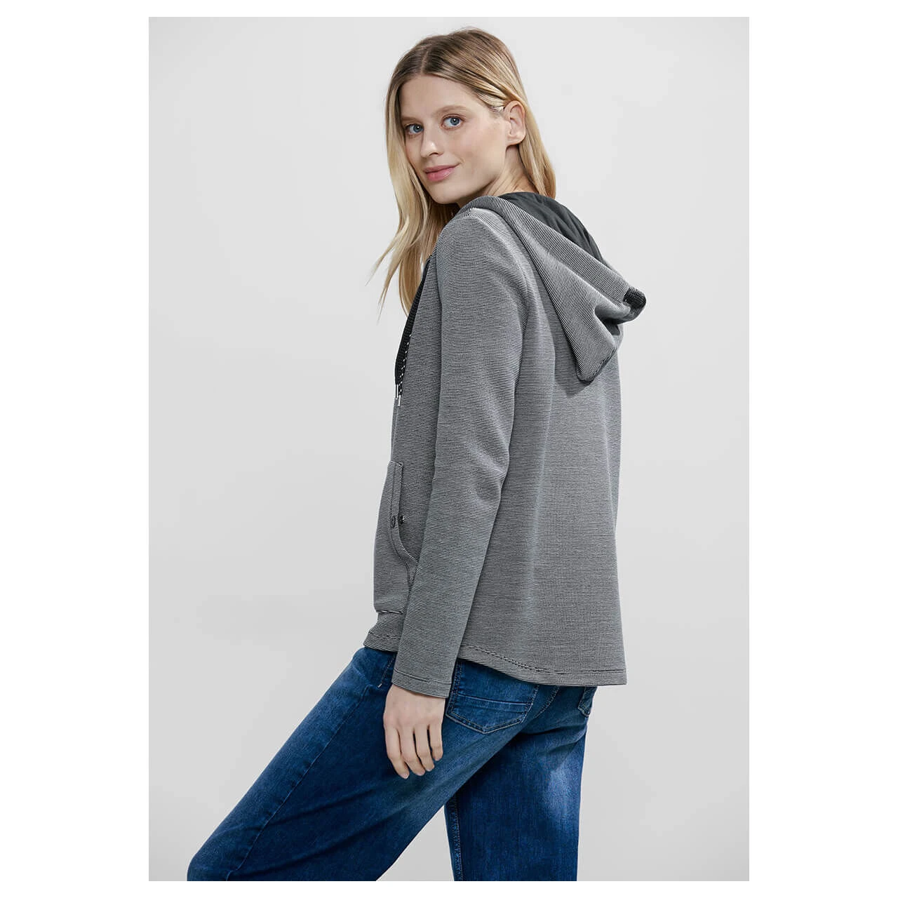 Cecil Damen Hoodie Shirtjacke Stripe Dessin Strong Khaki 3 Cecil Damen Hoodie Shirtjacke Stripe Dessin Strong Khaki – Bild 3