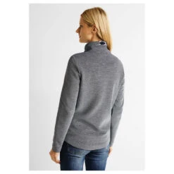 Cecil Stripe Structure Sweatjacke Night Sky Blue -Modebekleidungs Geschäft cecil stripe structure jacket jacke dunkelblau 24077 ansicht model hinten