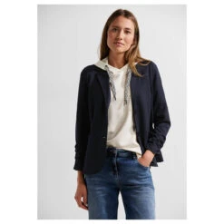 Cecil Damen Sweat Blazer Night Sky Blue -Modebekleidungs Geschäft cecil sweat blazer with gathering detail blau 14077 detail