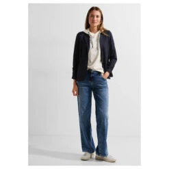 Cecil Damen Sweat Blazer Night Sky Blue -Modebekleidungs Geschäft cecil sweat blazer with gathering detail blau 14077 front