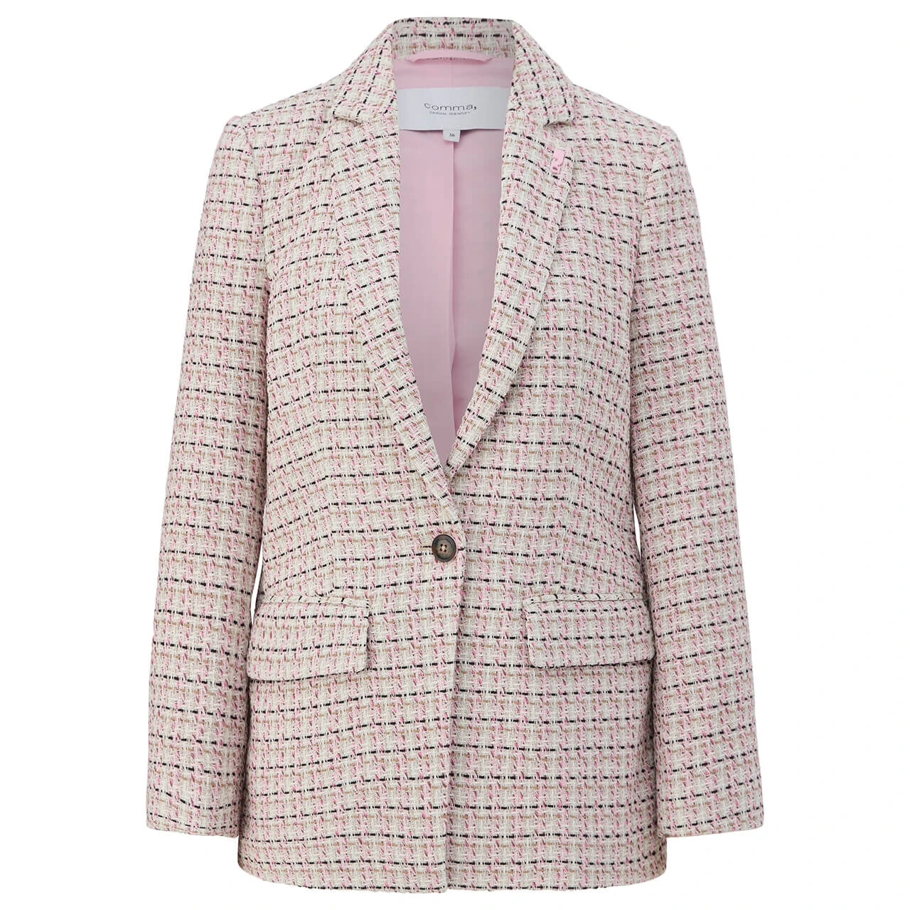 Comma Damen Bouclé Blazer Beige Multicolour 1 Comma Damen Bouclé Blazer Beige Multicolour