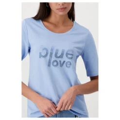 Monari Damen T-Shirt Light Blue Glitter 9 Monari Damen T-Shirt Light Blue Glitter -Modebekleidungs Geschäft monari denim love t shirt blau 714 model detail