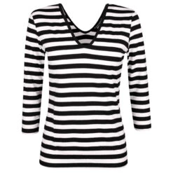 Munich Freedom Damen V-Neck 3/4 Arm Shirt Black/offwhite