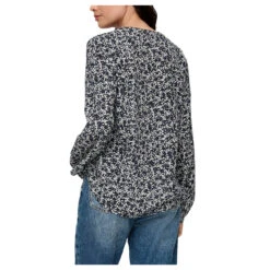S.Oliver Damen Langarm Bluse Navy Blue Print -Modebekleidungs Geschäft s oliver bluse blau weiss muster 59A6 ansicht model hinten