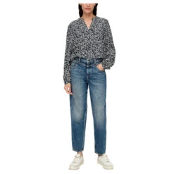 S.Oliver Damen Langarm Bluse Navy Blue Print -Modebekleidungs Geschäft s oliver bluse blau weiss muster 59A6 ansicht model vorn