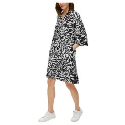 S.Oliver Damen 3/4 Arm Kleid Navy Printed 6 S.Oliver Damen 3/4 Arm Kleid Navy Printed -Modebekleidungs Geschäft s oliver bluse schwarz 59a1 model vorne