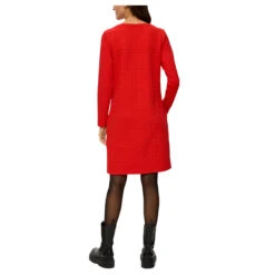 S.Oliver Damen Langarm Kleid Red Structured -Modebekleidungs Geschäft s oliver kleid rot 3074 model hinten