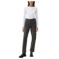 S.Oliver Damen Langarm Shirt Shiny White -Modebekleidungs Geschäft s oliver langarmshirt weiss 0100 vorne