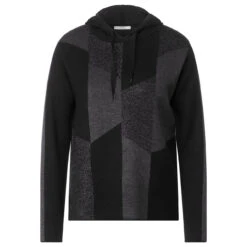 Cecil Damen Hoodie Pullover Geometrical Lurex Black Glitter