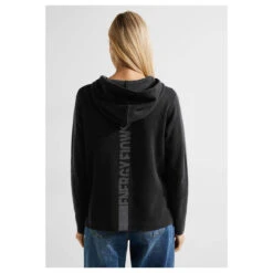 Cecil Damen Hoodie Pullover Geometrical Lurex Black Glitter -Modebekleidungs Geschäft s oliver pullover geometrical lurex hoody schwarz 30001 model hinten