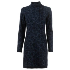 Soquesto Damen Langarm Kleid Navy Graphic Printed