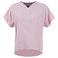 Soquesto Damen Kurzarm Bluse Rose Cloud