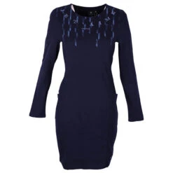 Soquesto Damen Langarm Kleid Dark Navy Wording