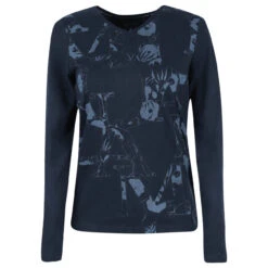 Soquesto Damen Langarm Shirt Navy Printed