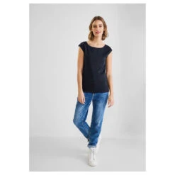 Street One Ada T-Shirt Deep Blue -Modebekleidungs Geschäft street one ada t shirt 1 2 arm blau 11238 ansicht ganzkoerper