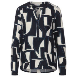 Street One Damen Langarm Bluse Bamika Deep Blue Creme Print