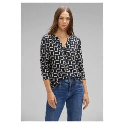 Street One Bamika Damen Langarm Bluse Deep Dark Blue Printed -Modebekleidungs Geschäft street one bamika print bluse blau 21238 front