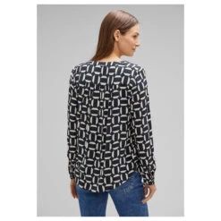 Street One Bamika Damen Langarm Bluse Deep Dark Blue Printed -Modebekleidungs Geschäft street one bamika print bluse blau 21238 hinten