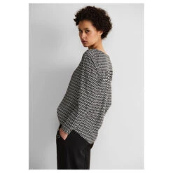 Street One Damen Langarm Bluse Bamika Black White Printed -Modebekleidungs Geschäft street one bamika print schwarz 20001 model seite