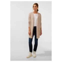 Street One Basic Cardigan Strickjacke Bleached Sand Melange -Modebekleidungs Geschäft street one basic cardigan beige 14960 vorne