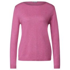 Street One Damen Pullover Basic U-Boat Sweater Cozy Pink Melange