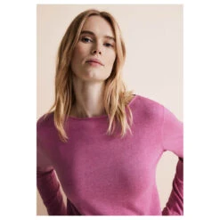 Street One Damen Pullover Basic U-Boat Sweater Cozy Pink Melange -Modebekleidungs Geschäft street one basic u boat sweater rosa 15310 model detail