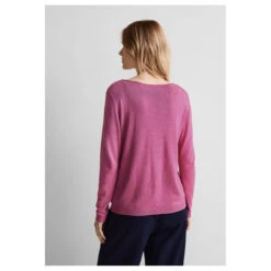 Street One Damen Pullover Basic U-Boat Sweater Cozy Pink Melange -Modebekleidungs Geschäft street one basic u boat sweater rosa 15310 model hinten