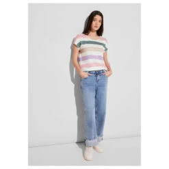 Street One Damen T-Shirt Big Multicolor Stripe Off White -Modebekleidungs Geschäft street one big multicolor striped shirt weiss 30108 model