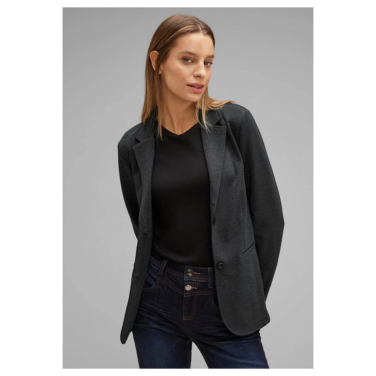 Street One Damen Blazer Basic Black Grey Melange 2 Street One Damen Blazer Basic Black Grey Melange – Bild 2