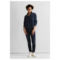 Street One Damen Langarm Jeansbluse Blue Soft Washed -Modebekleidungs Geschäft street one denim blouse jeansbluse blue soft wash 15688 model