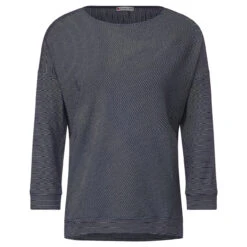 Street One 3/4 Arm Shirt Diagonal Rib Stripes Deep Blue