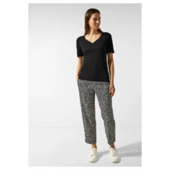 Street One Heart Neckline T-Shirt Black -Modebekleidungs Geschäft street one heart neckline shirt schwarz 10001 vorne