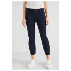 Street One Yulius Satin 7/8 Baumwollhose Deep Blue -Modebekleidungs Geschäft street one jeans yulius capri 3 4 blau 11238 ansicht front
