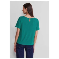 Street One Damen T-Shirt Knit Look Intense Aqua -Modebekleidungs Geschäft street one knit look shirt gruen 15681 model hinten