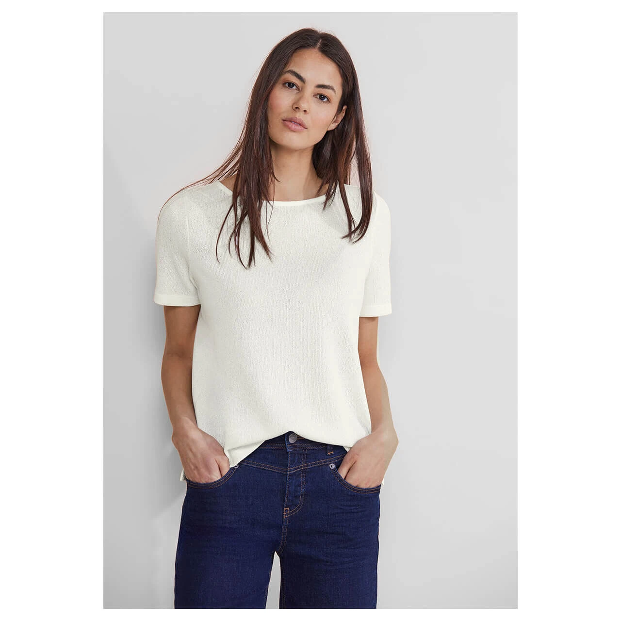 Street One Damen T-Shirt Knit Look Off White 2 Street One Damen T-Shirt Knit Look Off White – Bild 2