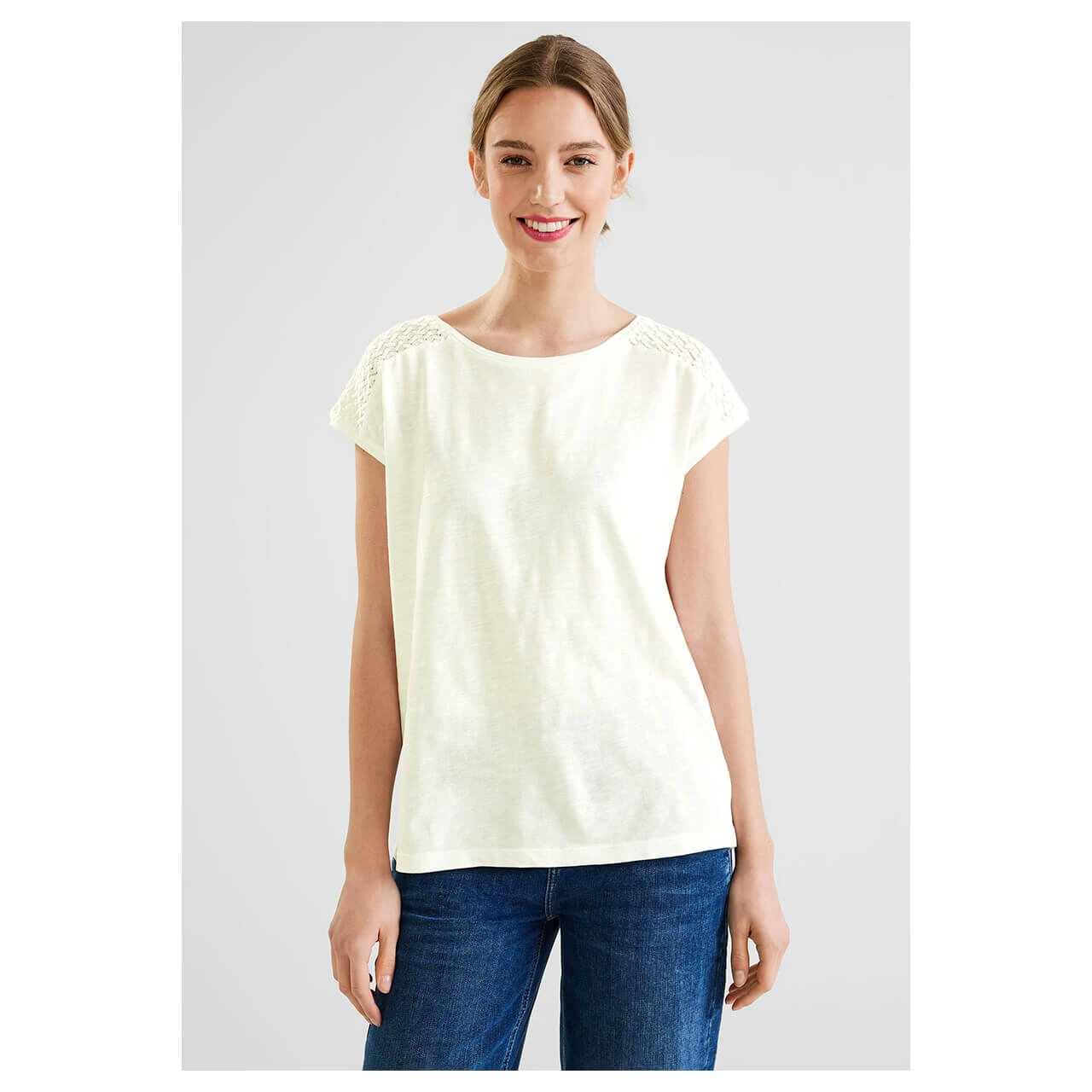 Street One Lace Shoulder T-Shirt White 2 Street One Lace Shoulder T-Shirt White – Bild 2