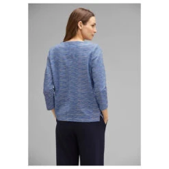 Street One Damen 3/4 Arm Pullover Fine 2-Color Structured Fresh Intense Gentle Blue -Modebekleidungs Geschäft street one langarmshirt blau 25377 model hinten