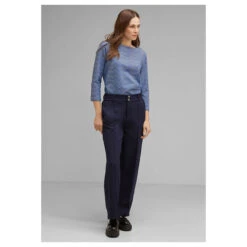Street One Damen 3/4 Arm Pullover Fine 2-Color Structured Fresh Intense Gentle Blue -Modebekleidungs Geschäft street one langarmshirt blau 25377 model vorne