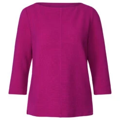 Street One Damen 3/4 Arm Sweatshirt Fine Structure Bright Cozy Pink
