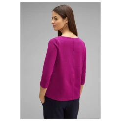 Street One Damen 3/4 Arm Sweatshirt Fine Structure Bright Cozy Pink -Modebekleidungs Geschäft street one langarmshirt pink 15463 model