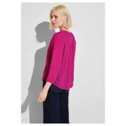 Street One Damen 3/4 Arm Bluse Musselin Buttoned Roundneck Magnolia Pink -Modebekleidungs Geschäft street one muslin shirt dress solid blusenkleid rosa 15755 model hinten