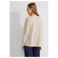 Street One Damen Strickjacke Nette Knit Smooth Sand Beige -Modebekleidungs Geschäft street one nette summer knit shirtjacke beige 15437 model hinten