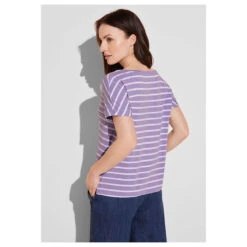 Street One Damen T-Shirt Crista Smell Of Lavender Stripes -Modebekleidungs Geschäft street one new crista rundhalsshirt violett 25384 model hinten