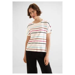Street One Crista T-Shirt Off White Stripes -Modebekleidungs Geschäft street one new crista shirt multicolor 30108 ansicht detail vorne