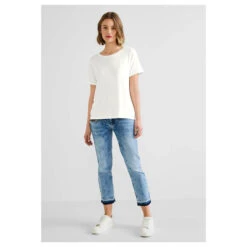 Street One Crista T-Shirt Off White -Modebekleidungs Geschäft street one new crista shirt weiss 10108 front