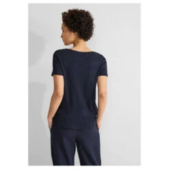 Street One Damen T-Shirt Gerda Deep Blue -Modebekleidungs Geschäft street one new gerda t shirt blau 11238 model hinten